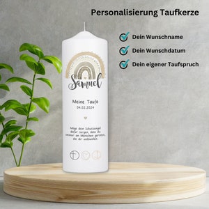 Personalisierte Taufkerze Regenbogen grün/beige / Taufkerze mit Taufspruch / Geschenk zur Taufe / Kerze zur Taufe / TK069 Taufkerze 25x8cm