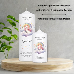 Taufkerze Einhorn / Taufkerze mit Taufspruch / Taufkerze mit Patenkerzen / Geschenk zur Taufe / Kerze zur Taufe / TK034 Bild 3