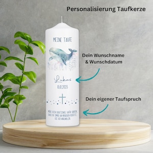 Taufkerze Wal // Kerze mit Taufspruch // Personalisierte Taufkerze // Geschenke zur Taufe als Pate // TK020 Taufkerze 25x8cm