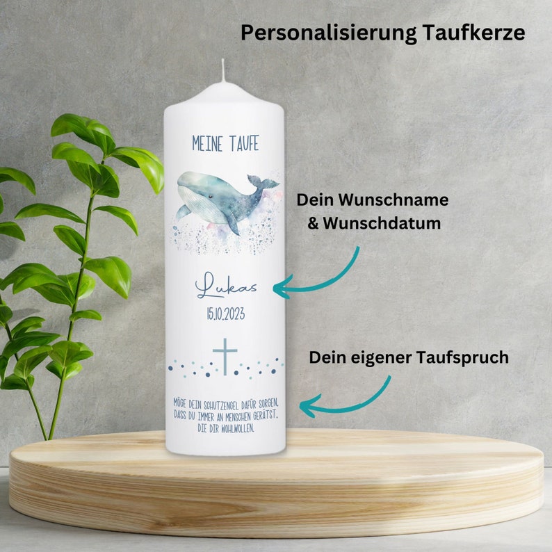 Taufkerze Wal // Kerze mit Taufspruch // Personalisierte Taufkerze // Geschenke zur Taufe als Pate // TK020 Taufkerze 25x8cm