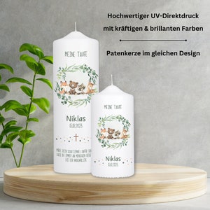 Taufkerze Waldtiere // Kerze mit Taufspruch // Personalisierte Taufkerze // Geschenke zur Taufe als Pate // TK022 Bild 2