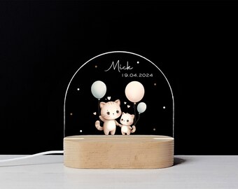 Nachtlicht Katzen / Nachtlicht personalisiert / Personalisierte Babygeschenke / Babygeschenke zur Geburt / Still Licht  / NL101