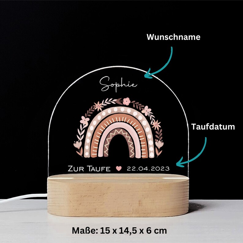 Taufgeschenk-Nachtlicht personalisiert Regenbogen Rosa / Geschenke zur Taufe / Nachtlicht für Kinder / Geschenk Taufe Patenkind / NL035 Bild 4