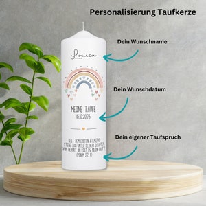 Taufkerze Regenbogen Herzen / Taufkerze mit Taufspruch / Taufkerze mit Patenkerzen / Geschenk zur Taufe / Kerze zur Taufe / TK027 Taufkerze 25x8cm