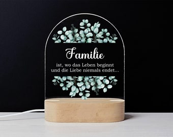 Leuchtschild Familie Eukalyptus Wunschtext | Familiengeschenk | Geschenkidee zu Ostern | Geschenke für Schwiegereltern | NL069