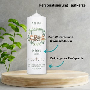 Taufkerze Waldtiere // Kerze mit Taufspruch // Personalisierte Taufkerze // Geschenke zur Taufe als Pate // TK022 Bild 4