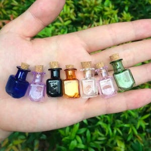 Potion bottle 7 mini small coloured glass with cork: 2ml, glass bottles, magic potion, cork stopper, Magic Bottles