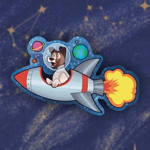 Laika, el perro espacial, pegatina, dibujos animados, chibi