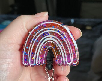 Pink Glitter Rainbow Badge Reel | X-Ray Tech | ID Holder | Badge Holder | Retractable Badge Reel | CT Tech | Radiology Gifts