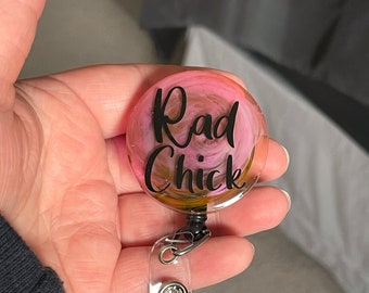 Rad Chick Badge Reel | Pink White Swirl | X-Ray Tech | ID Holder | Badge Holder | Retractable | CT Tech | Radiology Gifts