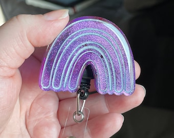Purple Glitter Rainbow Badge Reel | X-Ray Tech | ID Holder | Badge Holder | Retractable Badge Reel | CT Tech | Radiology Gifts