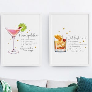 Set of 2 Classic Coctail Print, Printable Kitchen Decor, Dining Room Coctail Wall Art, Drink Bar Poster, Minimal Bar Decor, Alcohol Prints
