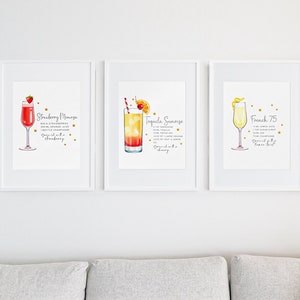 Set of 3 Classic Coctail Print, Printable Kitchen Decor, Dining Room Coctail Wall Art, Drink Bar Poster, Minimal Bar Decor, Alcohol Prints