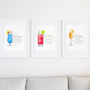 Set of 3 Classic Coctail Print, Printable Kitchen Decor, Dining Room Coctail Wall Art, Drink Bar Poster, Minimal Bar Decor, Alcohol Prints