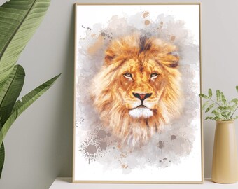 Lion Watercolour African Wild Cat Painting,Animal Wall Art,Safari Poster,Large Animal Prints,Digital Download Poster,Lion Wall Decor