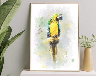 Parrot Watercolour Painting, Animal Wall Art, Tropical Poster, Tropical Drawing,Large Animal Prints,Digital Download Poster, Bird Wall Decor