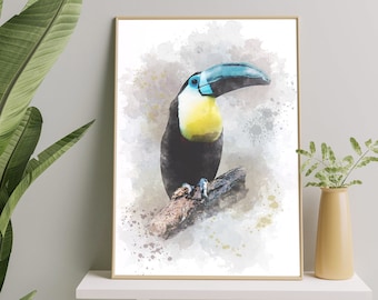 Toucan Watercolour Tropical Bird Painting,Animal Wall Art,Tropical Poster,Large Animal Prints,Digital Download Poster,Bird Wall Decor