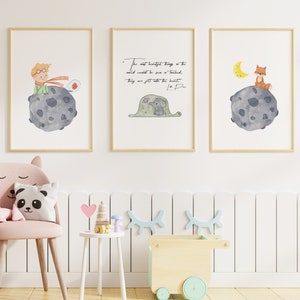 Juego de 3 impresiones de El Principito, arte de pared para guardería, decoración de guardería, impresiones para guardería, habitación de niños, El Principito, regalo para baby shower, regalo para bebé recién nacido, impresión con cita