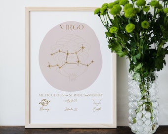 Virgo Zodiac Print,Virgo Poster,Astrology Gift,Horoscope Gift,Astrology Wall Art, Star Sign Poster, Zodiac Wall Art, Digital Download Poster