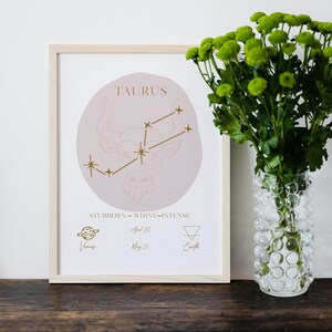 Taurus Zodiac Print,Taurus Poster,Astrology Gift,Horoscope Gift,Astrology Wall Art, Star Sign Poster,Zodiac Wall Art,Digital Download Poster