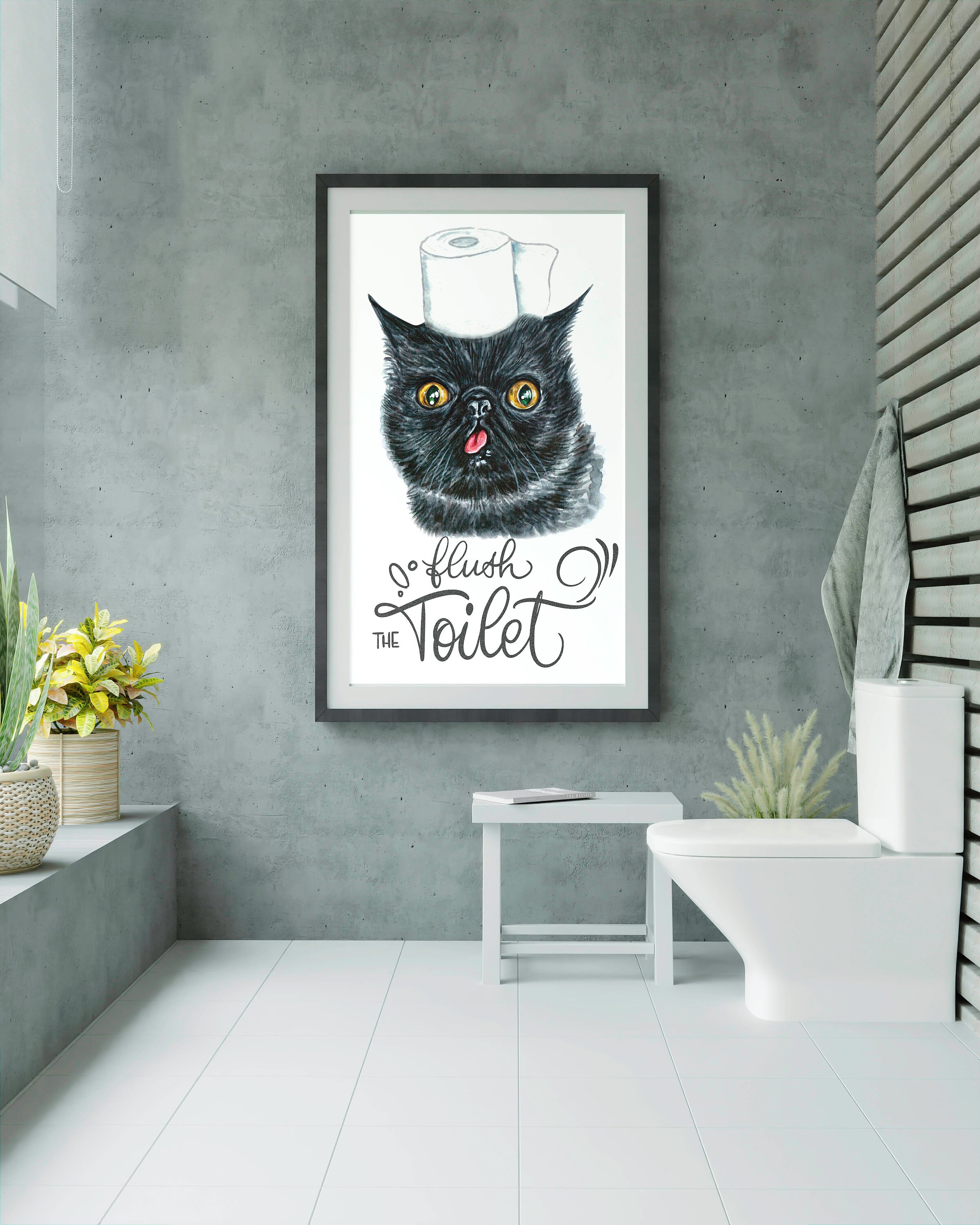 Funny Bathroom Cat Poster Decor, Bathroom Cat Wall Art, Funny Toilet ...