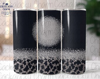 Black Glitter Cowprint Customizable  PNG 20oz Tumbler Design Wrap