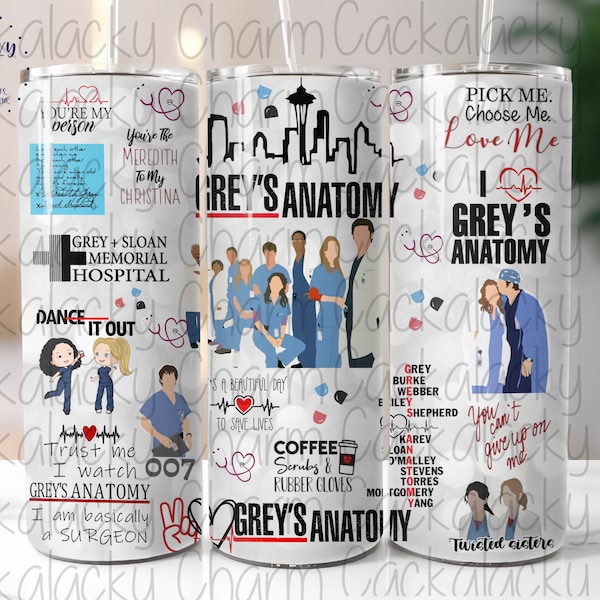 Grey's Inspired Anatomy 20oz PNG Tumbler Sublimation Transfer