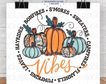 Pumpkins, Leaves, Hayrides, Bonfires, S’mores, Sweaters, Campfires, Flannels PNG Sublimation Graphic Tee Design