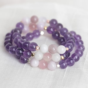 Peace & Serenity Crystal Bracelet | Amethyst, Rose Quartz, Kunzite, Mangano Calcite | Anti-Anxiety Bracelet | Women&#39;s Gemstone Bracelet