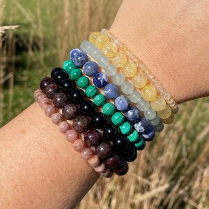 SCORPIO Stackable Crystal Bracelets | SCORPIO Gemstones | Rhodochrosite, Garnet, Malachite, Obsidian, Citrine, Topaz, Sodalite, Aquamarine