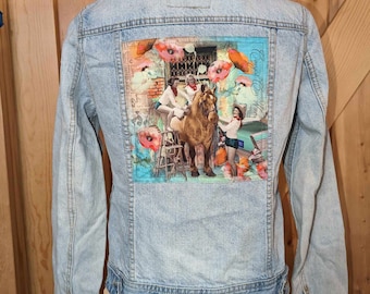 Handmade Cowgirl Denim Jacket: Upcycled Patchwork Western Jean, Size Small