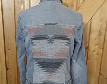Women's Custom Western Grey Denim and Wool Coat, Patchwork Coat, Cowgirl Coat, Jean Jacket, Denim Jacket, Rodeo Gear Southwest Sz Med #2361