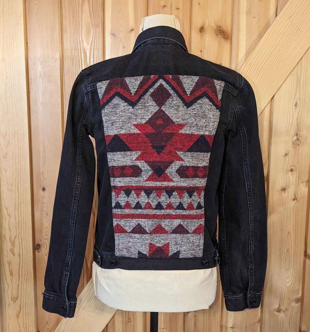 Black Denim Jacket W/ Gunmetal & Bronze Studded Western Details