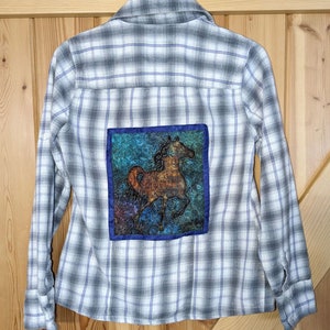 Custom Western Shirt, Cowgirl Cotton Patchwork Shirt with Horse Back Patch #2248