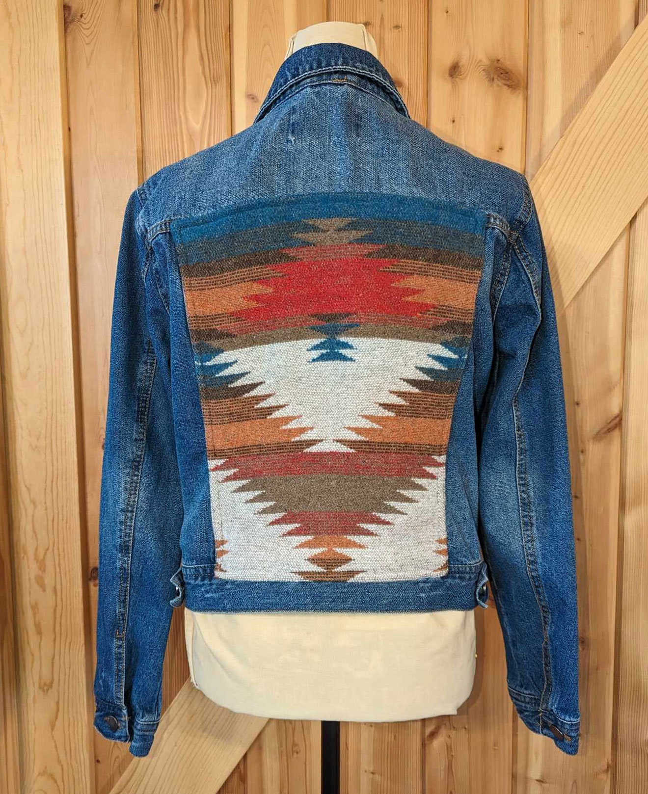 Youth Denim Jacket: Handmade Aztec Southwest Wool, Size Large