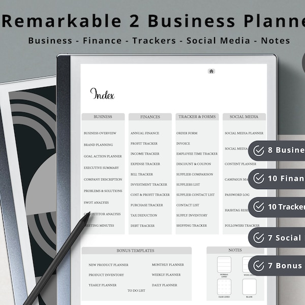 planificateur d'affaires reMarkable 2 | Planificateur de gestion de projet reMarkable 2