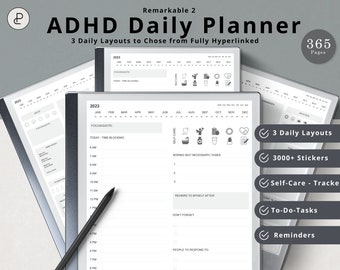 Remarquable 2 agendas quotidiens TDAH 2024 avec 3 mises en page quotidiennes | Disposition classique | Disposition chronologique | Disposition axée sur la tâche | Plus de 3 000 autocollants gratuits