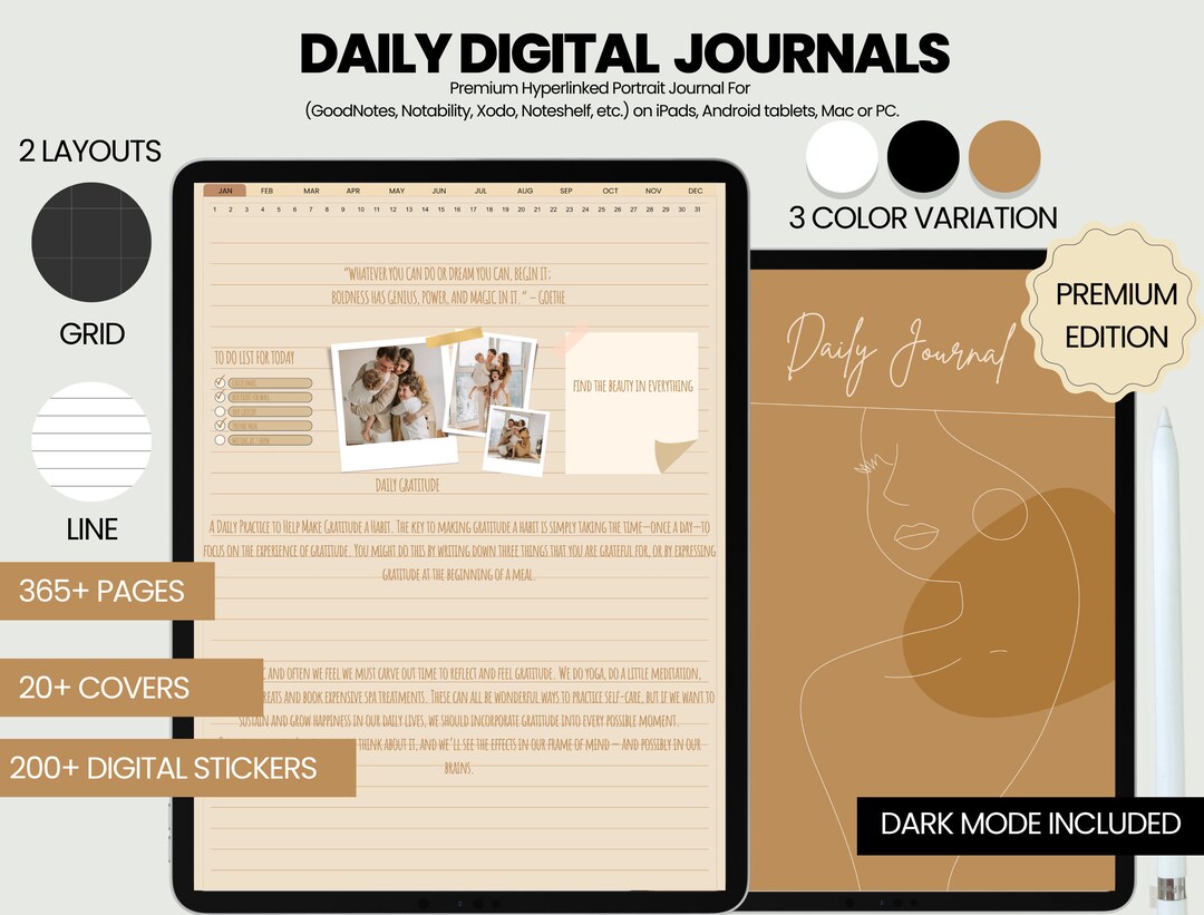 Digital Daily Journal | Goodnotes iPad | Digital Diary | Pages ...
