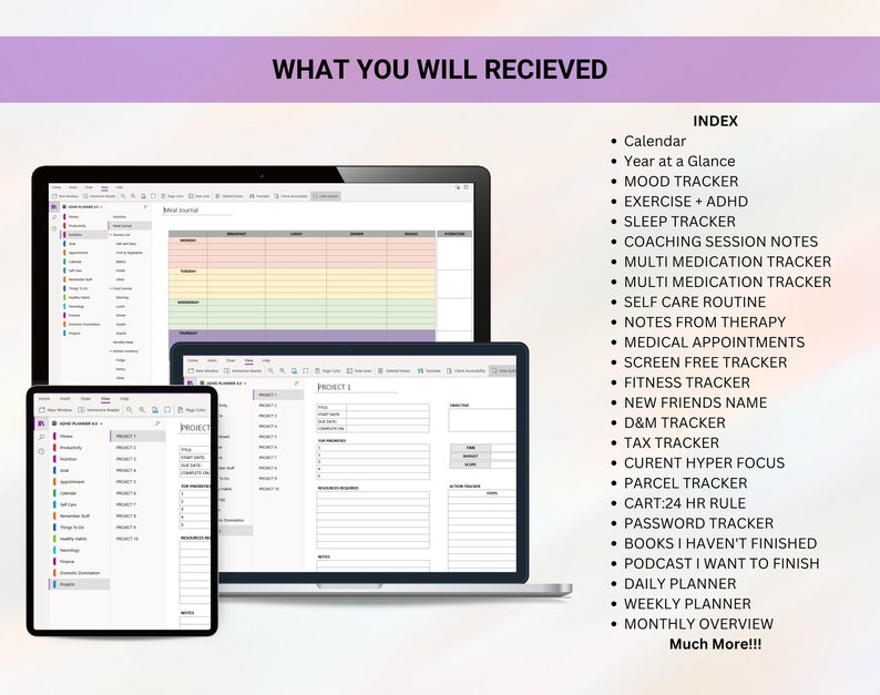 ONENOTE Adhd Planner Onenote Adhd Planner Digital Adhd Etsy