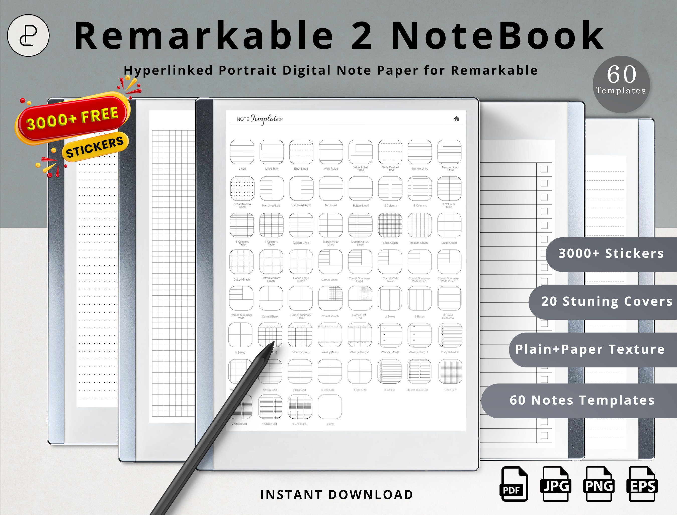 Remarkable 2 Notebook With 60 Templates Free 3000 Stickers - Etsy