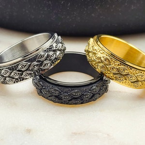 Spinner Black Ring Small Eyes Anxiety Ring voor mannen en vrouwen, zilveren fidgetring helpt bij zorgen, stress ADHD, gouden roterende draairing