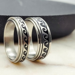 Bague anti-anxiété vague de mer pour homme et femme, anneau de fidélisation en argent pour lutter contre le stress et le TDAH, anneau rotatif