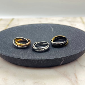3-Layer-Sliding Worry Fidget Ring For Women, Silver Waterproof Stainless Steel Anxiety ADHD Ring, Stress Relief Gold & Black Sliding Ring