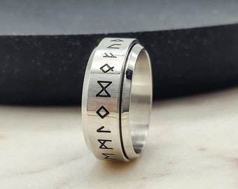 Spinner Ring Viking Runic Alphabet Anxiety Ring for men & woman, Silver Fidget Ring help Worry Stress adhd, Rotating Spin Ring