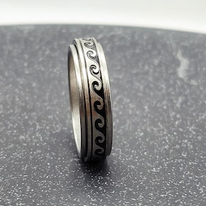 Spinner Ring Sea Wave Anxiety Ring voor mannen en vrouwen, Zilveren Fidget Ring helpen zorgen Stress ADHD, Roterende Spin Ring afbeelding 9