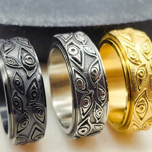 Spinner Ring Evil Eyes Angst Ring für Männer & Frauen, Silber Fidget Ring helfen Sorgen Stress ADHS, Gold Rotierender Spin Ring