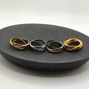 Bague anti-inquiétude 3 couches coulissante pour femme, anneau anti-anxiété TDAH imperméable argenté en acier inoxydable, anneau coulissant anti-stress en or rose noir