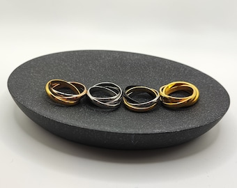 3-Layer-Sliding Worry Fidget Ring For Women, Silver Waterproof Stainless Steel Anxiety ADHD Ring, Stress Relief Rose Gold Black Sliding Ring