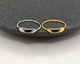 Band Signet Ring, Rectangular Thin Ring, Unisex Slim Ring, Silver Waterproof Stainless Steel Ring, Minimalist Gift Ring, Classic Gold Ring