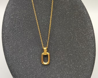 Holle vierkante hanger ketting voor vrouwen, elegante choker, eenvoudige dubbellaagse vergulde ketting, roestvrijstalen ketting, cadeau voor haar